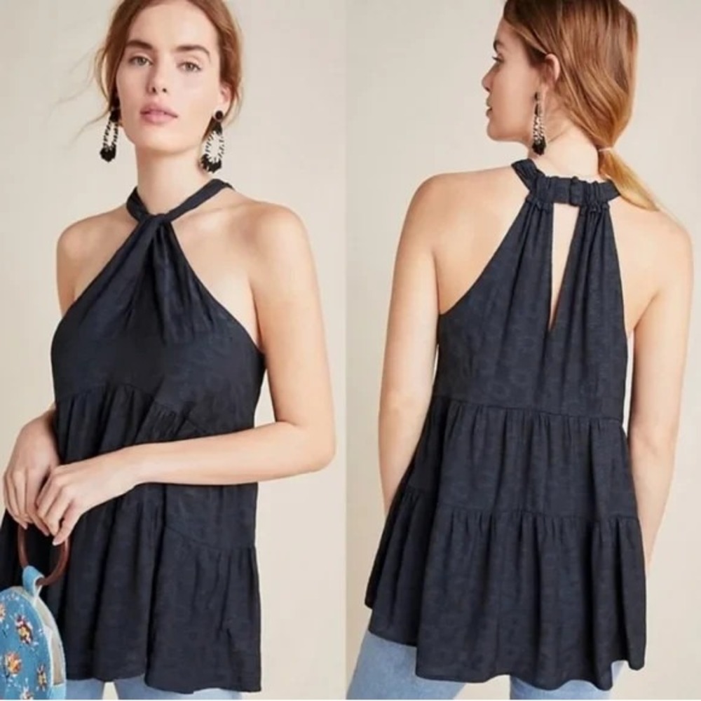 Anthropologie Lavinia Halter Blouse‎ Women's S Black High Neck Boho Chic Top